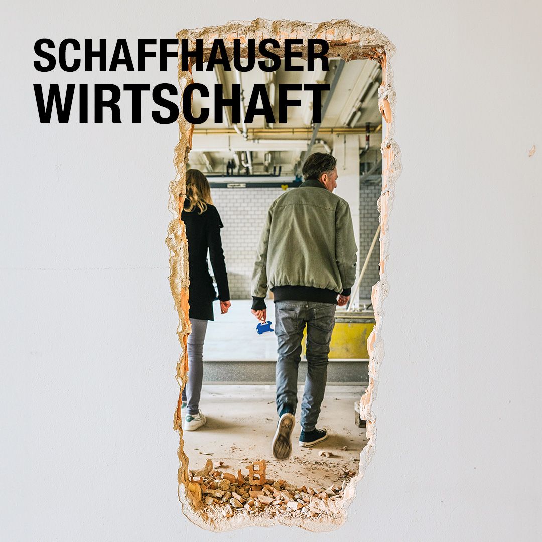 Eine Kette aus roten Perlen mit dem Schriftzug Schaffhauser Wirtschaft darüber