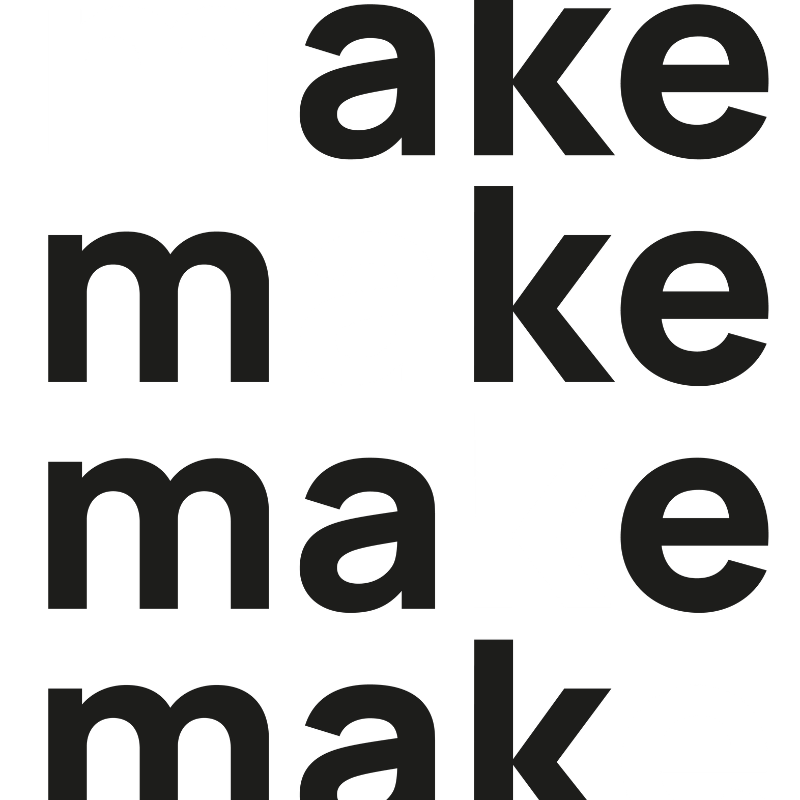 The word make is written in black on a white background.